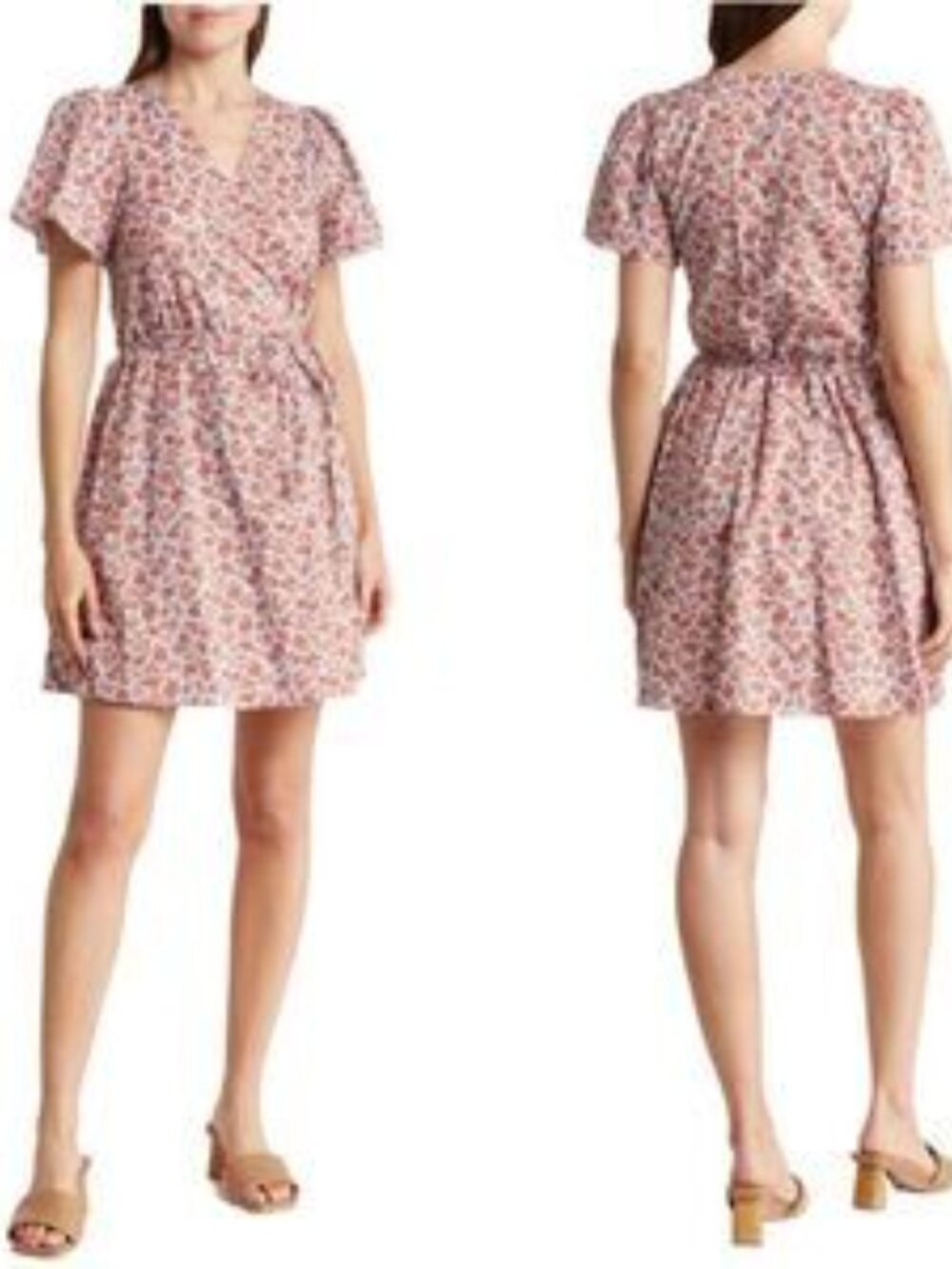 Madewell Fiore Floral Short Sleeve Cotton Wrap Dress XL Blue/Red-Orange Floral - Picture 2 of 15